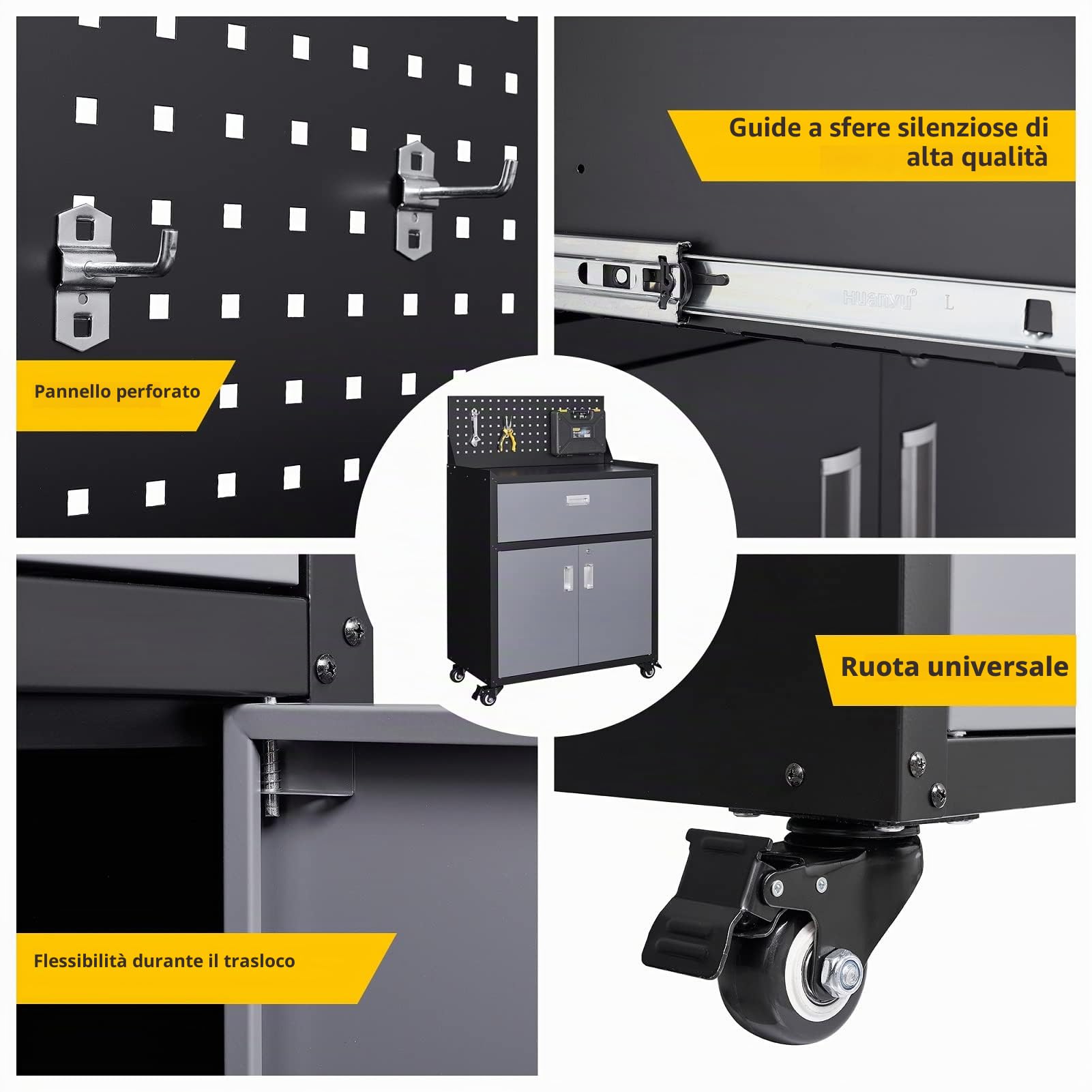 Sightlife Armadietto per attrezzi con ruote 1 cassetto 2 porte con serratura