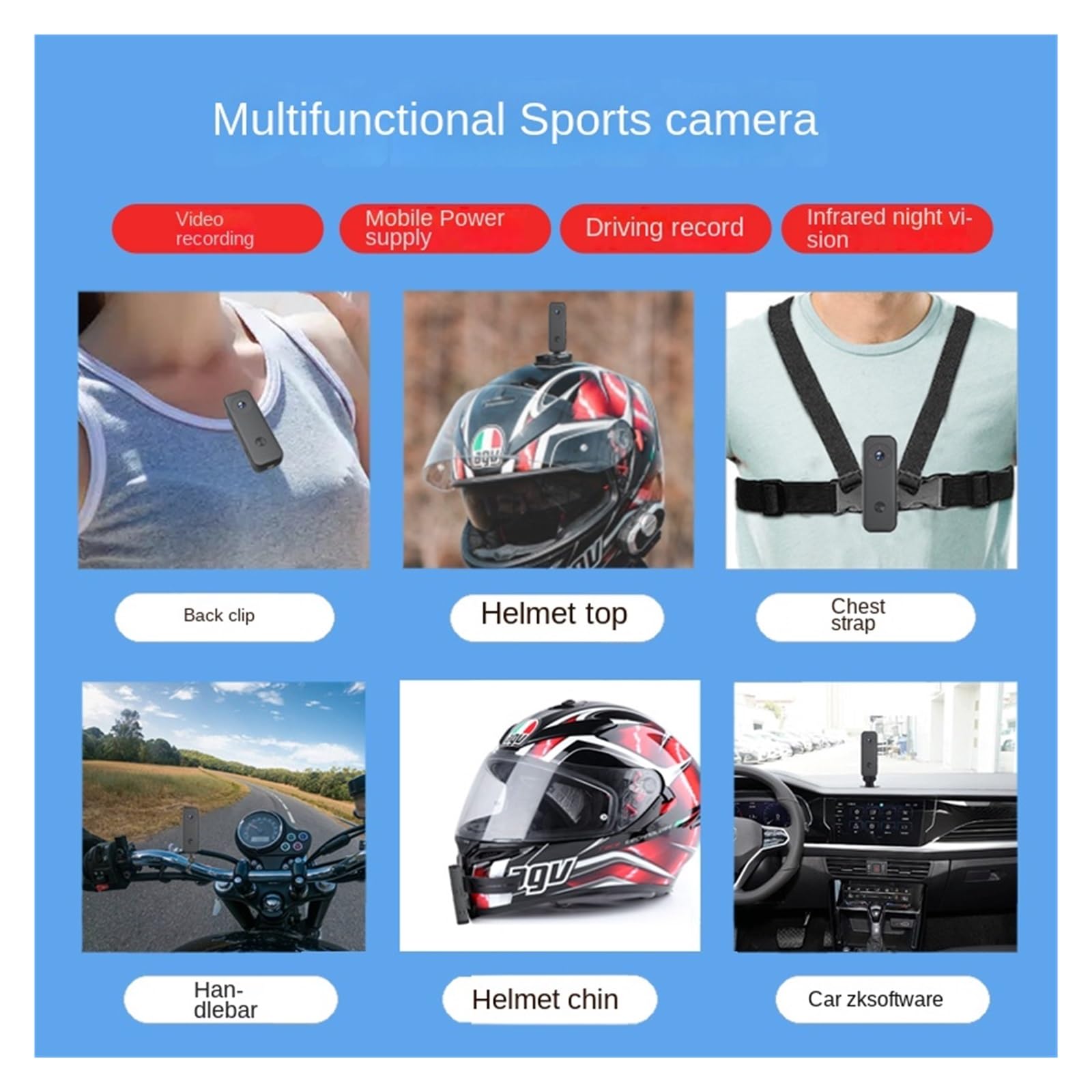 512G 2000Mah Sport Bike Bicycle Camera Motorcycle Ride Law Enforcement Voice Recorder, HD 360 Panoramic Helmet Fish 1080P Camera Chiarezza Precisa(Cam ADD 64gb Card)