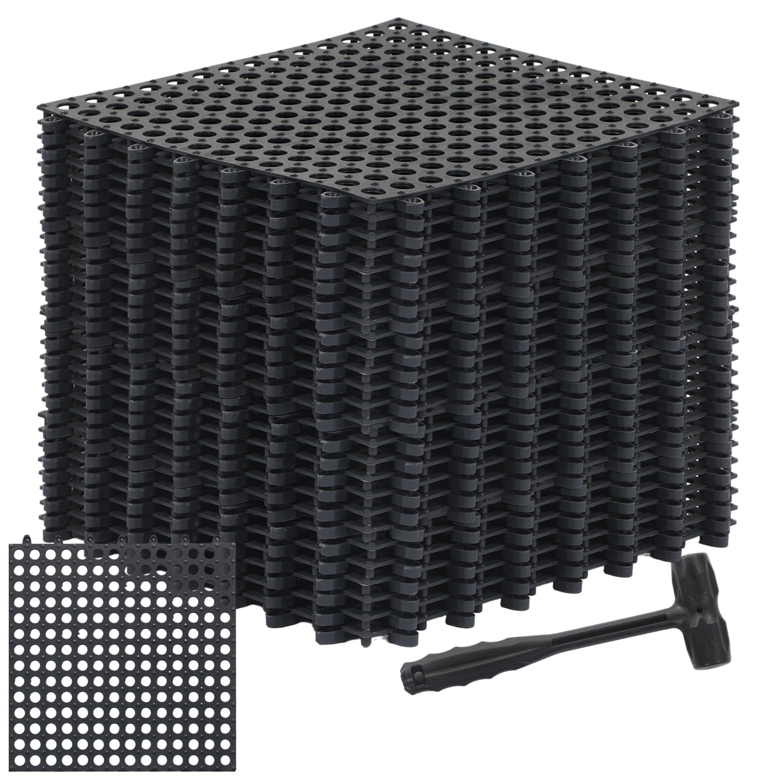 Drydiet 8 Pack Drainage Tiles Modular Interlocking Floor Tiles with 1 Pc Plastic Hammer 12" x 12" Cushion Mat Non Slip Rubber Floor mat with Holes for Pool Bathroom Deck Kitchen Patio (Beige) — Amazon image 14