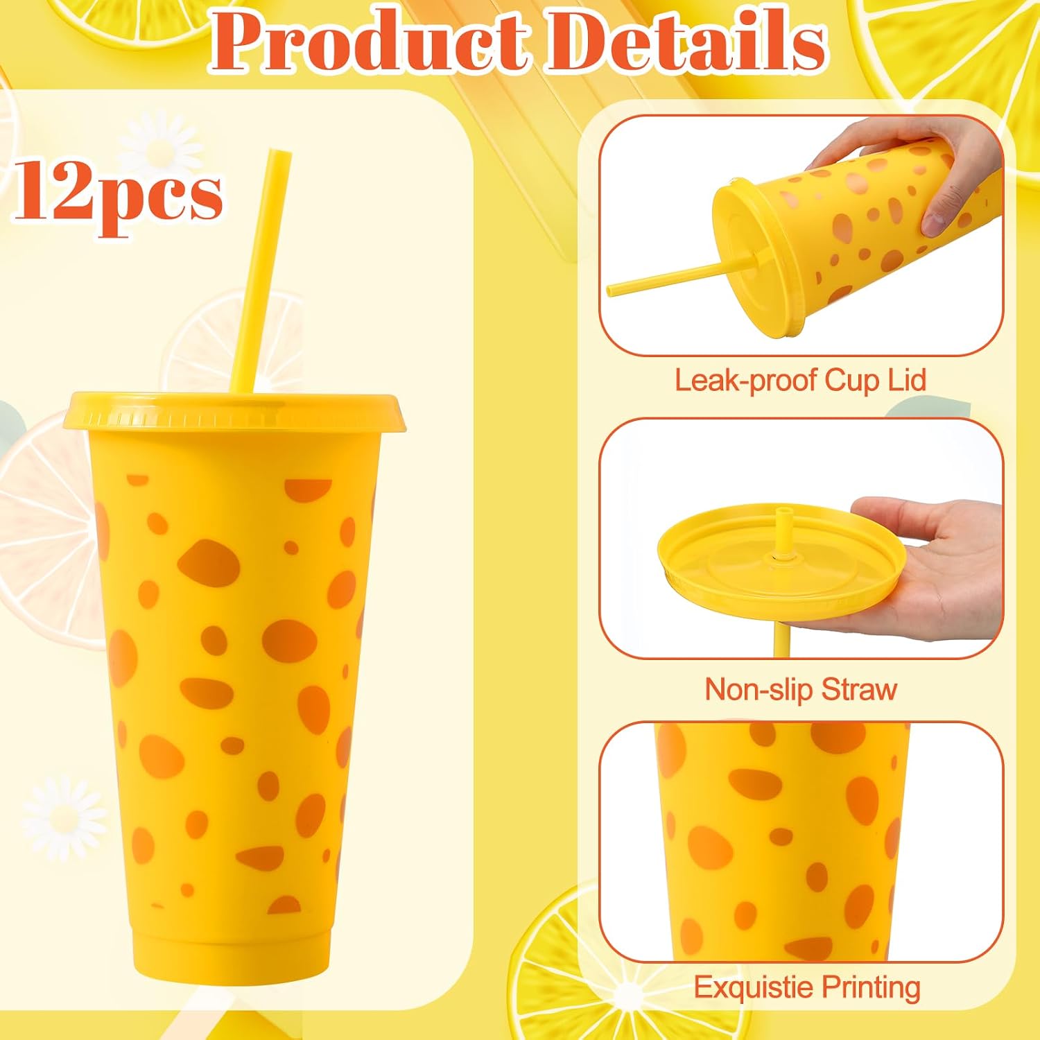 LemonRoad 12 Pcs Sponge Tumblers with Straws Lids, 24 oz Reusable image 2