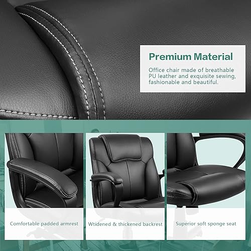 Miniatura 6 de Silla ejecutiva de oficina giratoria con respaldo medio, asiento de escritorio ergonómico acolchado de cuero con soporte lumbar, reposabrazos, color