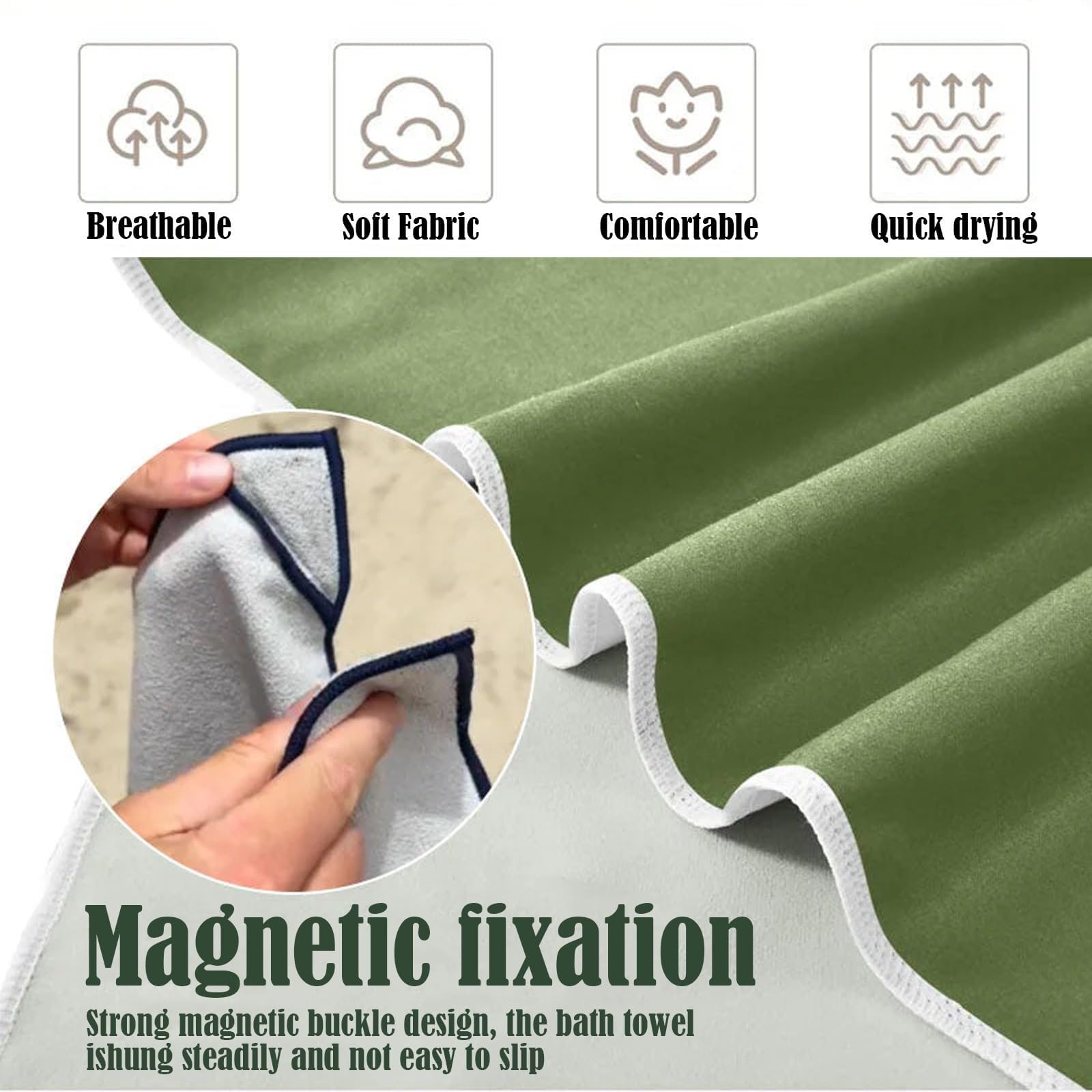 Serviettes Magnétiques à Séchage Rapide, Serviette De Plage Résistante Au Sable Avec Fermeture Magnétique For Les Voyages, La Natation, La Piscine, Le Yoga, La Randonnée Et Le Camping(Green