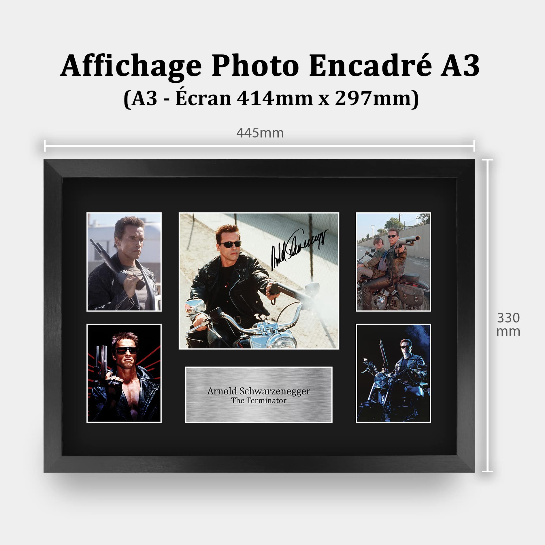 HWC Trading FR A3 Arnold Schwarzenegger Terminator Cadeaux Imprimés Autographe Affichage d’autographes pour les fans de cinéma - A3 Encadré