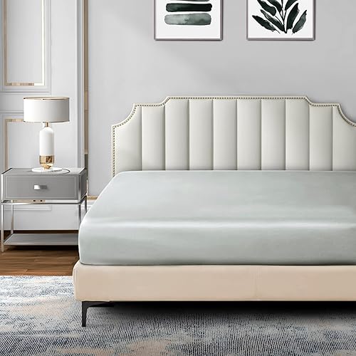 Miniatura 9 de P Pothuiny Sábana bajera de satén de tamaño matrimonial, solo 1 sábana bajera individual, sábana bajera extra suave con bolsillo profundo para cama