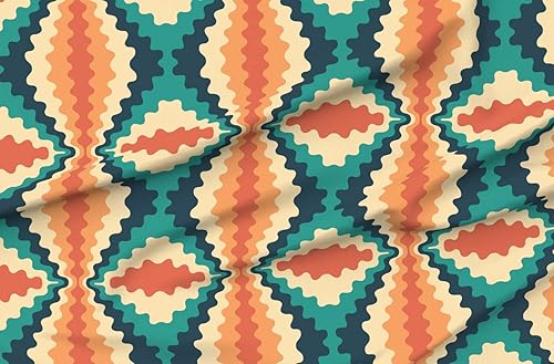 Miniatura 5 de Spoonflower Tela  Psicodélico Retro 1970S Onda Verde azulado Naranja Aqua Impreso en Tela Satén Grasa Cuarto  Forro Costura Ropa Moda Mantas