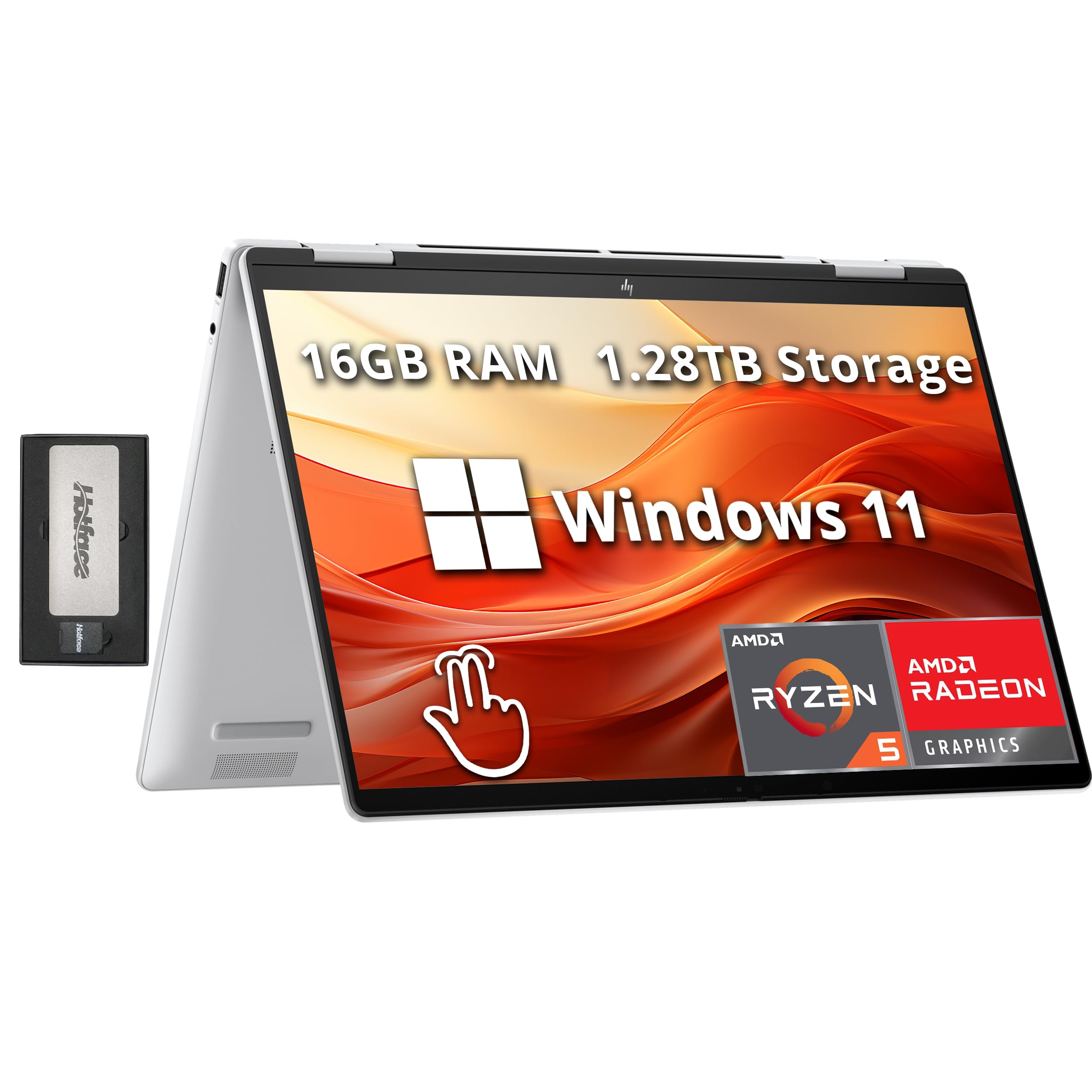 HP Envy x360 2-in-1 14" WUXGA Touchscreen Laptop, AMD Ryzen 5 8640HS, 16GB LPDDR5, 1.28TB Storage (1TB SSD+288GB Docking Station Set), AMD Radeon Graphics, Backlit Keyboard, Wi-Fi 6E, Win 11, Silver
