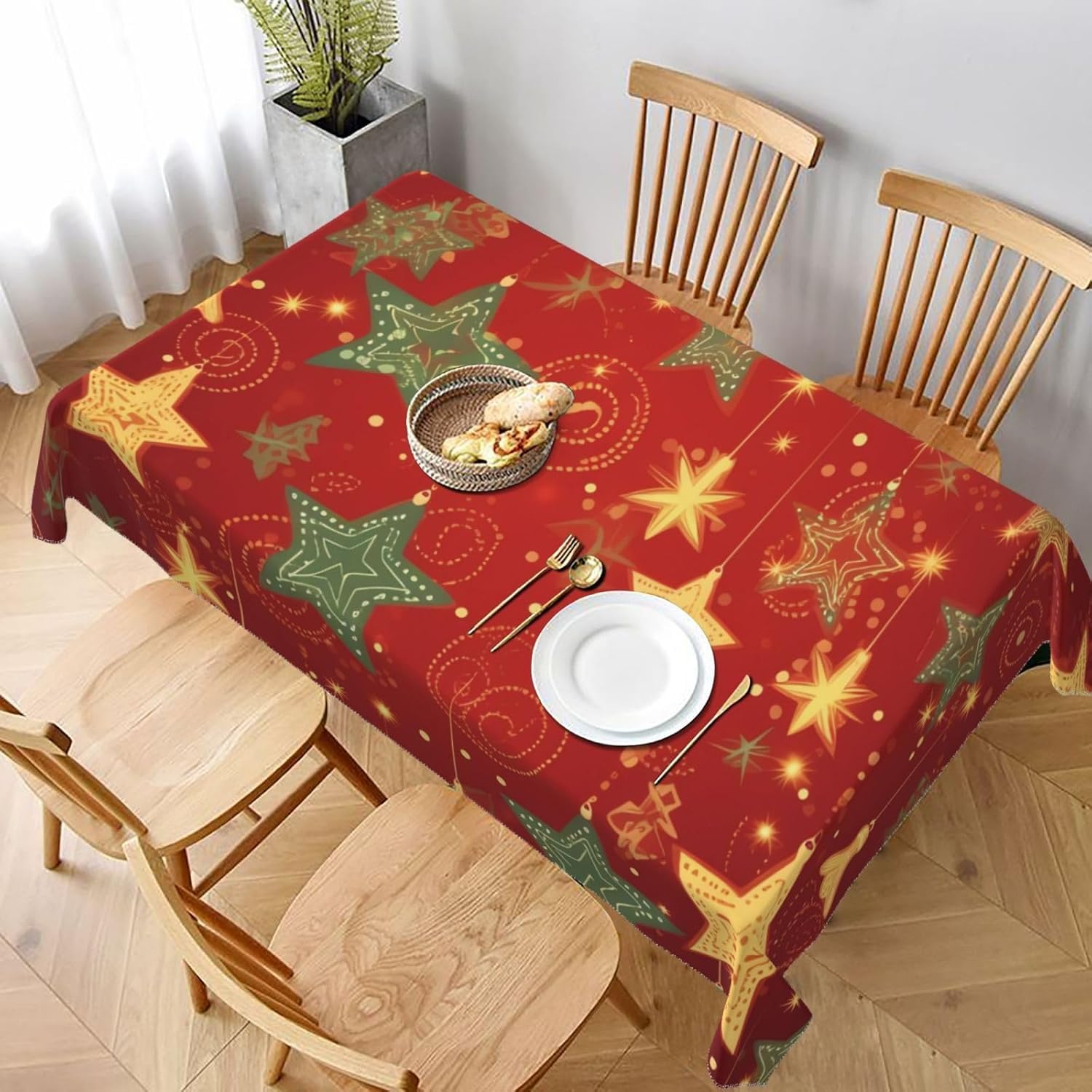 Tovaglia Rettangolare 140x300 cm Decorazione Natalizia e Natale Copritavolo in Poliestere Antimacchia Protezione Tavolo per Tavoli da 10-12 Posti, Ideale per Cucina e Feste 5871v