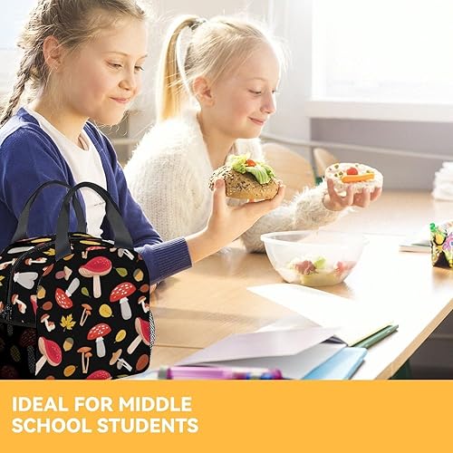 Miniatura 7 de Lonchera con diseño de hongos para mujer, pequeñas bolsas de almuerzo aisladas, bonita lonchera reutilizable para hombres, bolsas de almuerzo