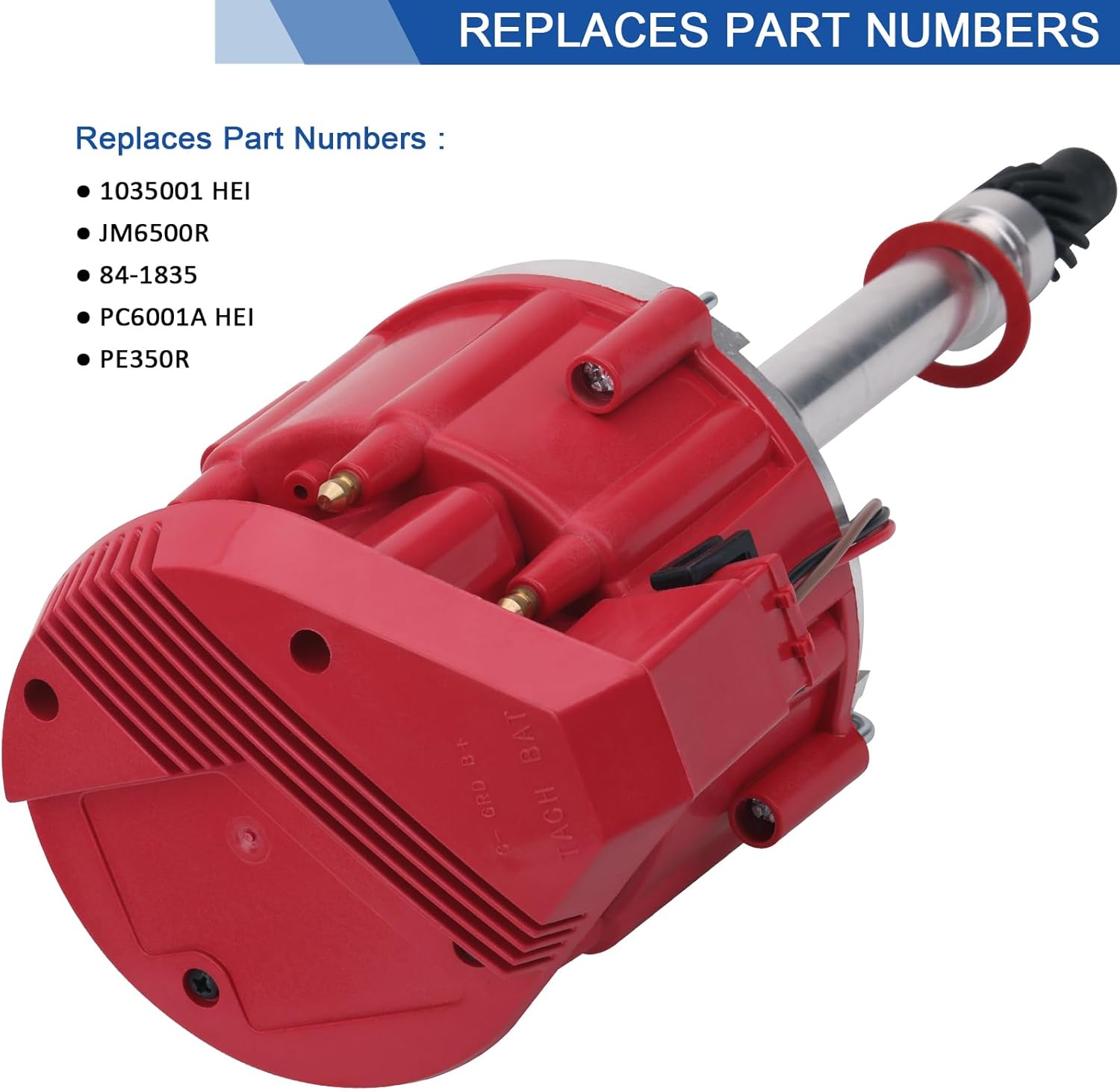 High Performance Hei Distributor Compatible with Chevy 283 302 307 327 350 396 400 402 427 454 gm SBC BBC 65k Coil 7500RPM Chevrolet C10 GMC V8 Replacement 1035001 JM6500R, Red Cap