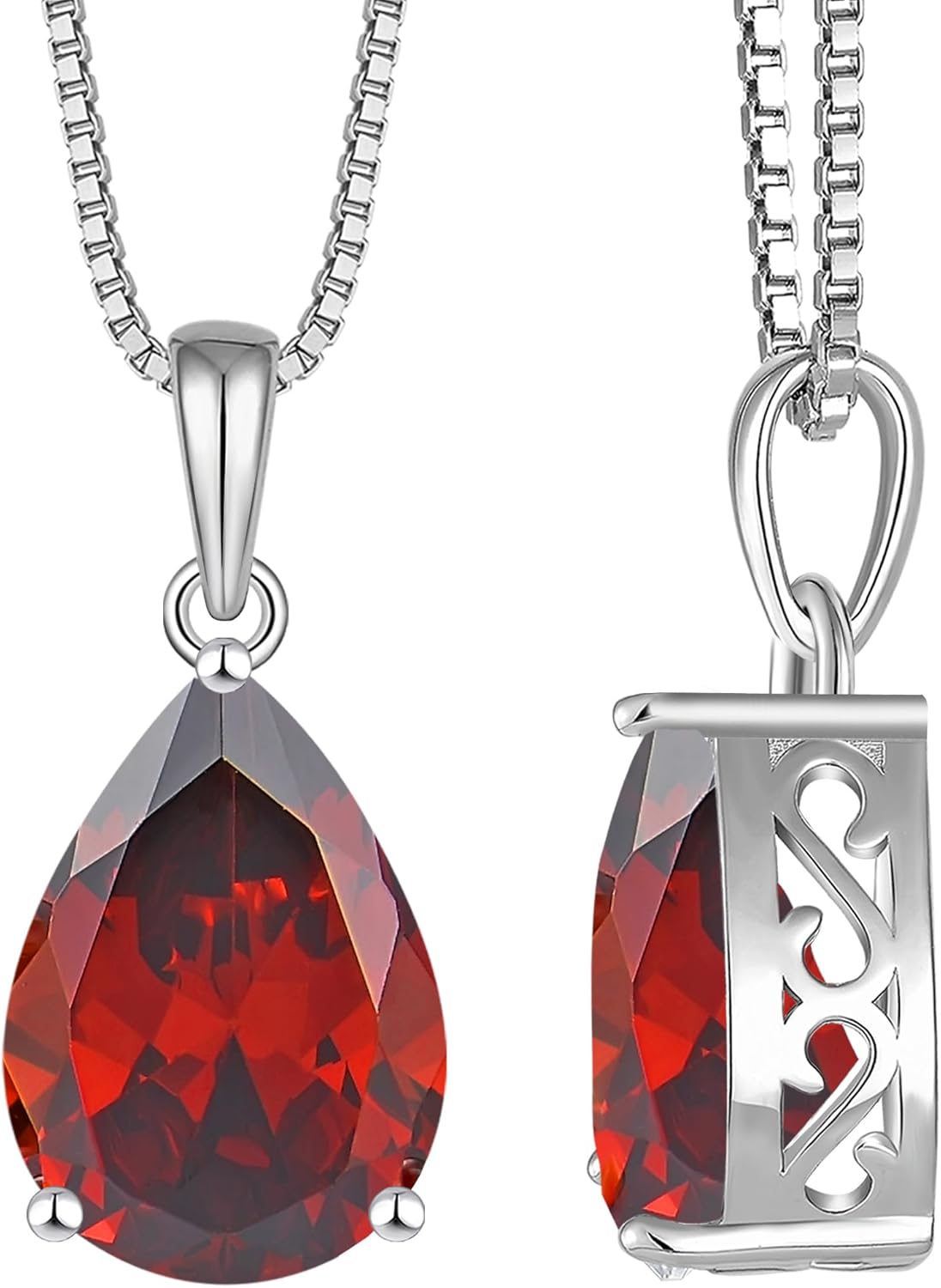 YL Teardrop Necklace 925 Sterling Silver Solitaire Pendant 10x14 MM Pear Cut Birthstone Filigree Jewelry for Women
