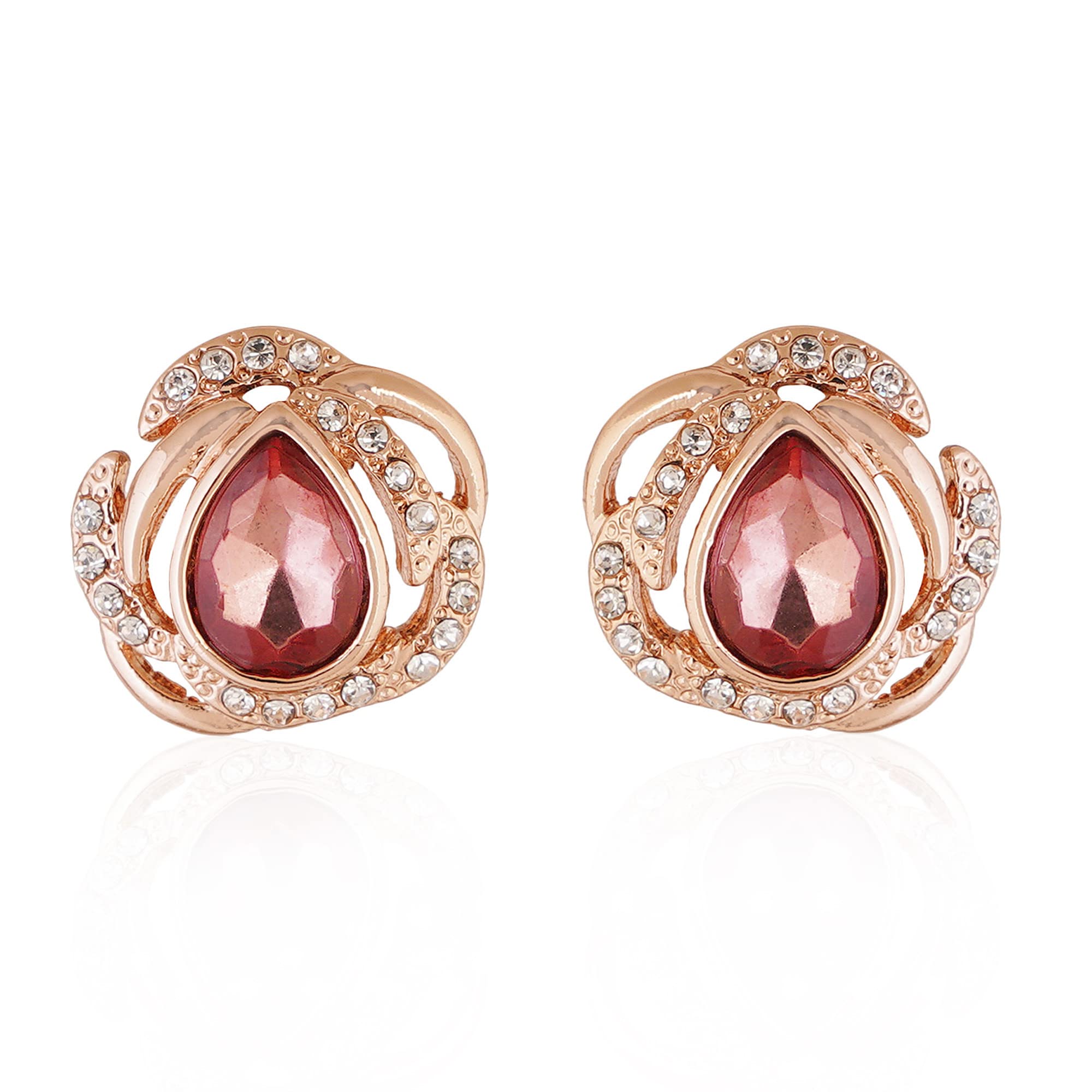 SUNDARA JEWELS Rose Gold Stud Earrings for Women - American Diamond Earrings for Stylish Girls, Fancy Ear Tops Suitable for Office Wear, Tear drop Stone in Peach Color (B0BSFRW1VG) Amazon Price History, Amazon Price Tracker