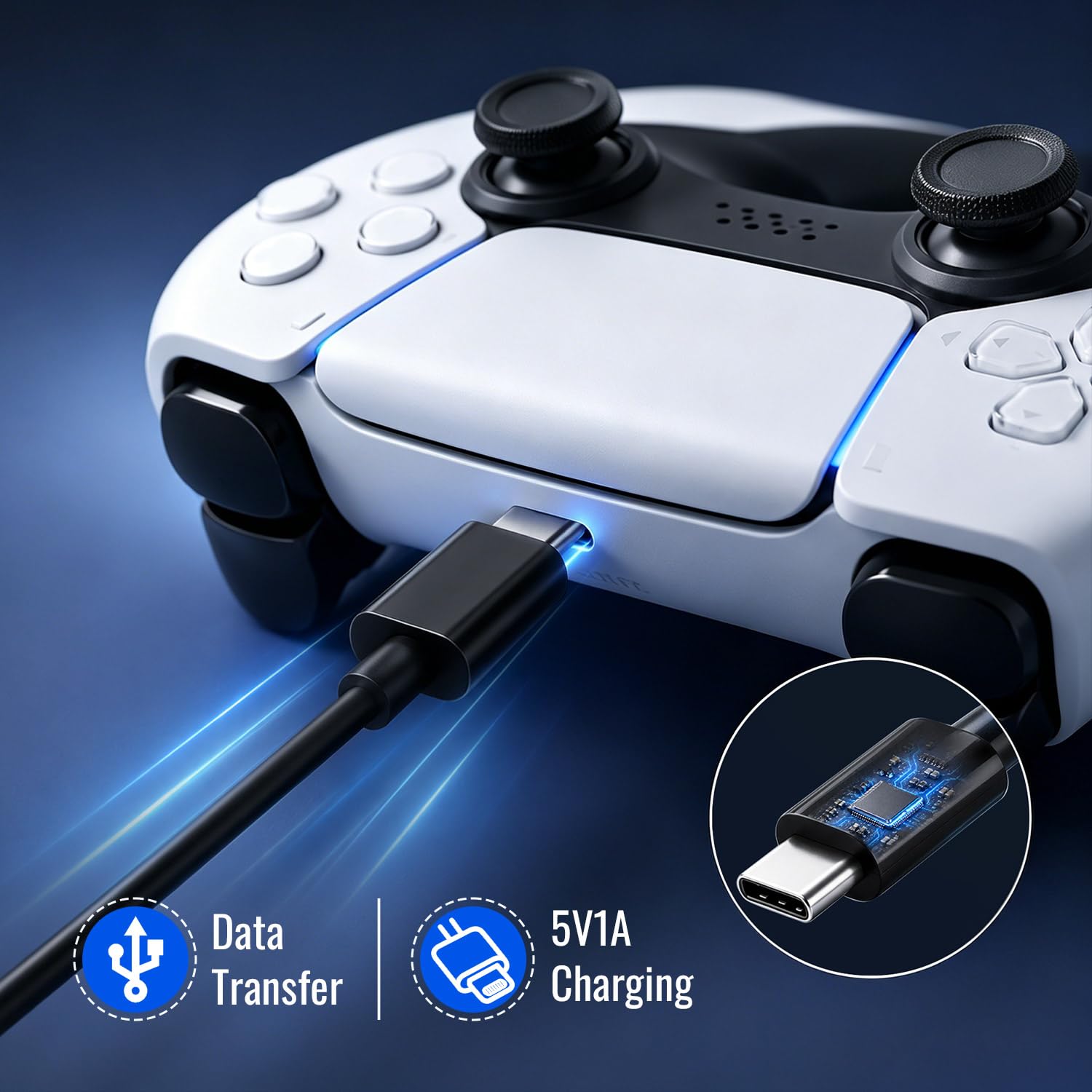 Kabel do ładowania USB 3 m (z USB-A do USB-C) kompatybilny z kontrolerem PS5, Xbox Series X/S, Switch Pro, Kabel danych Type C, Czarny