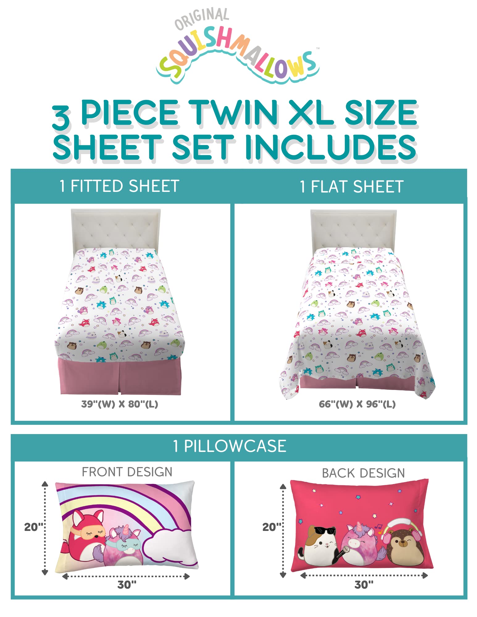 Franco Squishmallows Bedding Super Soft Microfiber Sheet Set, Twin XL ...