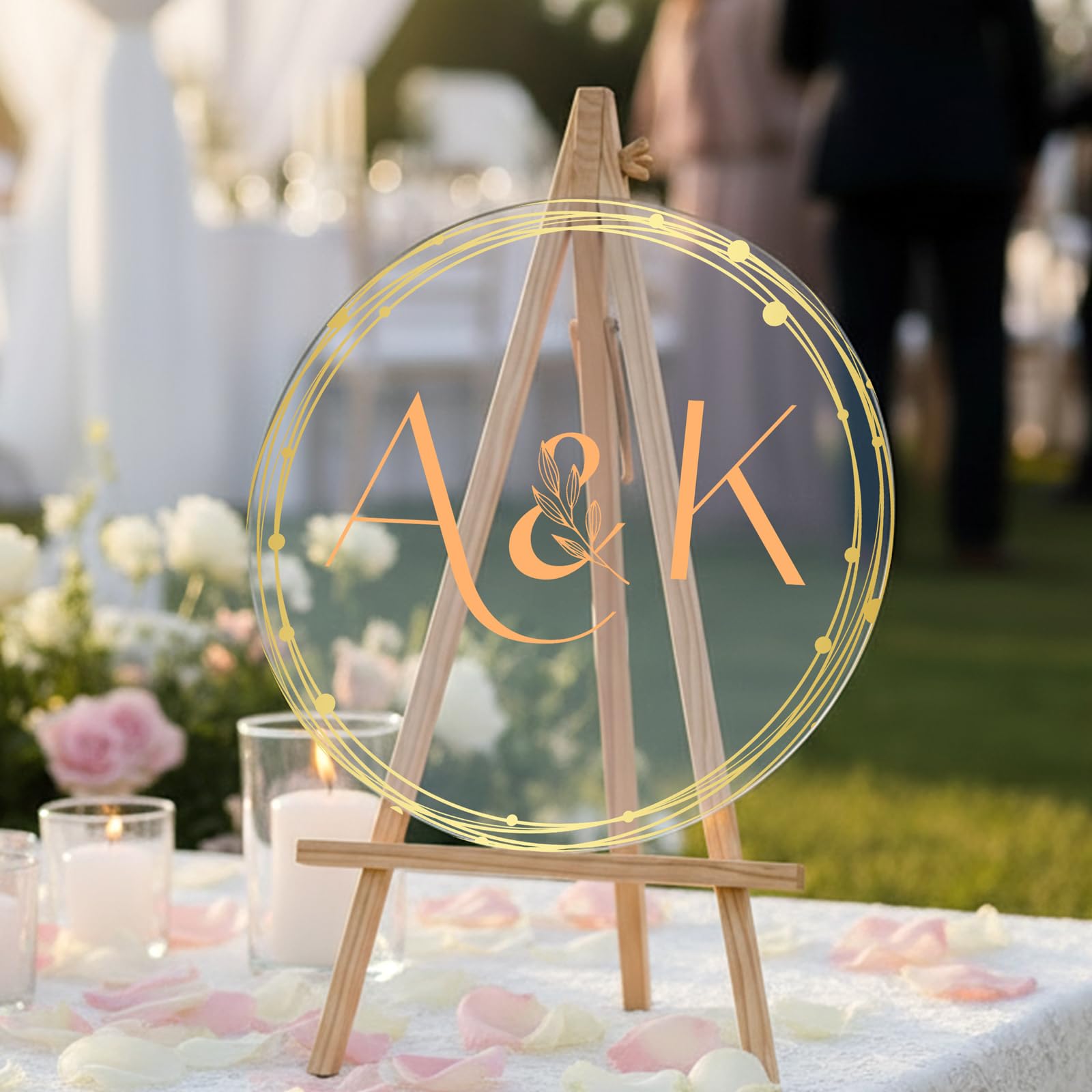 GotPrint Acrylschild, rund, für Hochzeit oder Geburtstagsfeier, Salons, Schönheit, Logo, personalisiertes Design, elegant, transparent, 61 cm x 61 cm, 1 Stück