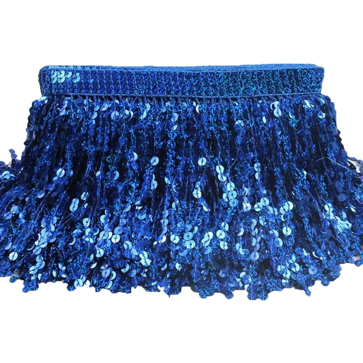 Ruban de dentelle bleu royal anti-effilochage avec franges à paillettes 16cm pour couture