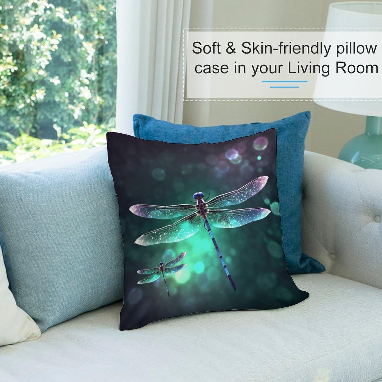 Zippered Pillow Cover, Pillow Protector, Galaxy Animal Dragonfly Printed Pillow Cover of 4, Pillow Not Included