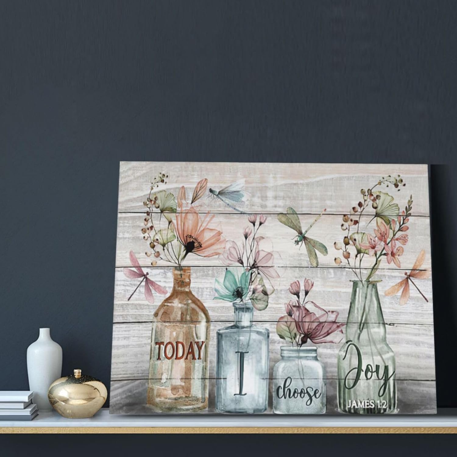 Rustic Farmhouse Bathroom Canvas Wall Art Flower Bathroom Pictures Wall Decor Dragonfly Canvas Painting Prints Artwork Modern Home Decoration Framed for Living room Bedroom Bathroom16 X20