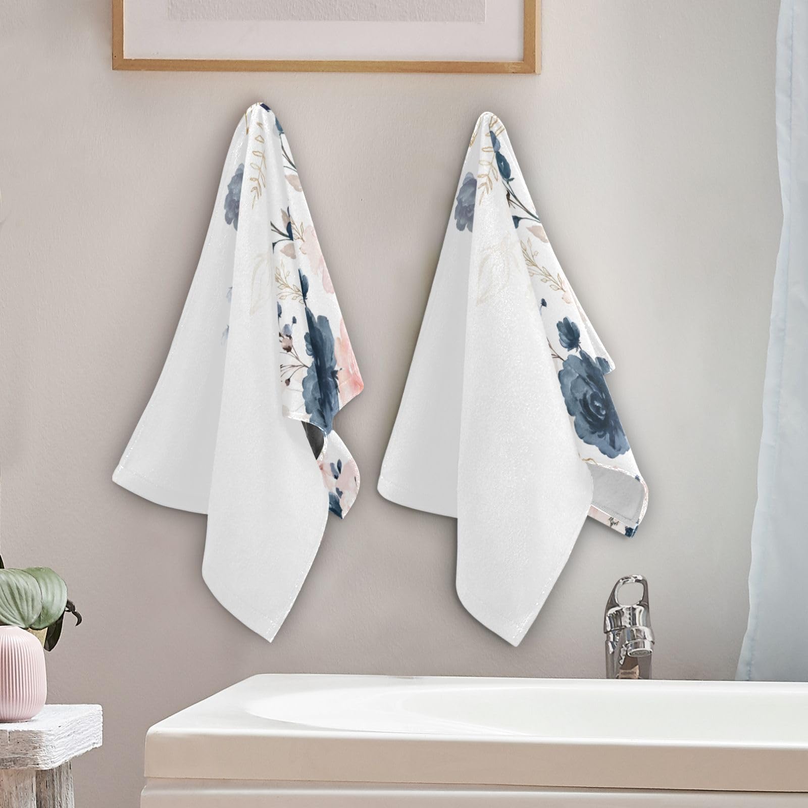 Amazon.com: HUAZHIKOU Navy Blue Pink Floral Hand Towels for