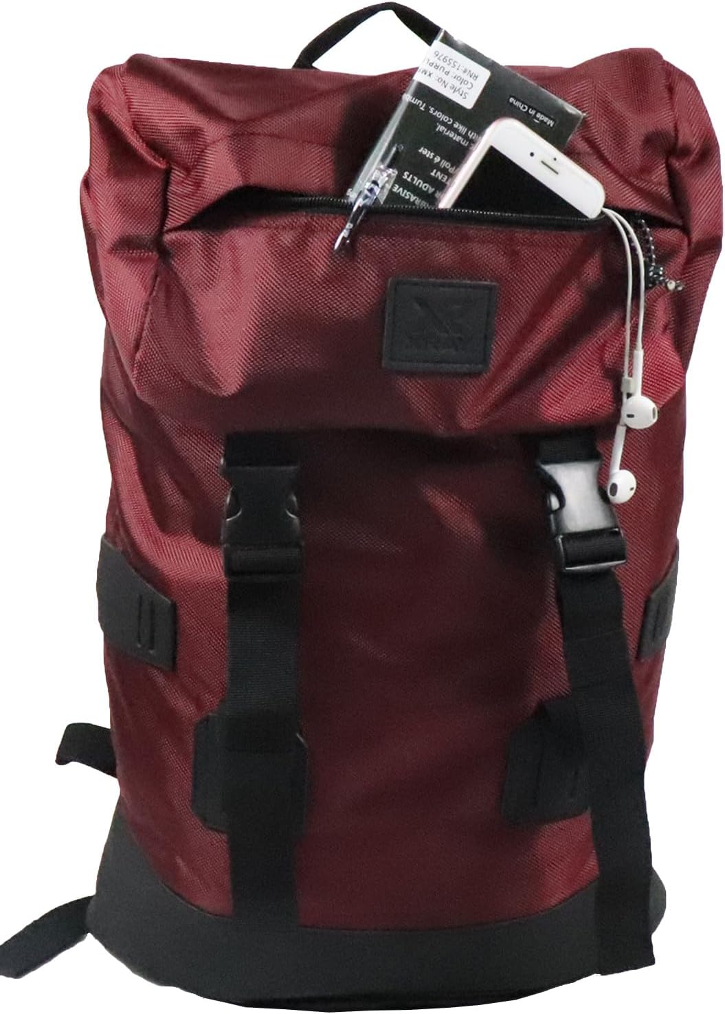 Canvas Rucksack Backpack Travel Overnight Weekend Bag for Men Women W/Capacity Adjustable 19L & Fits 15.6 Inch Laptop, Burgundy/Black