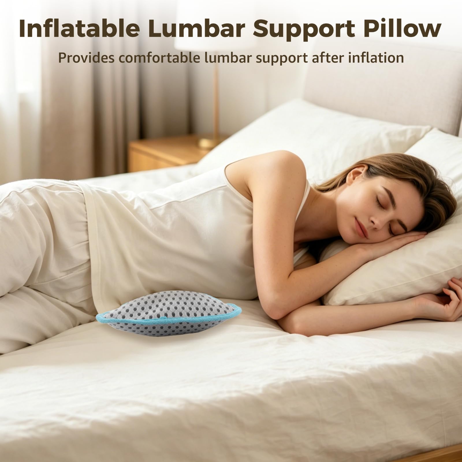 Coussin Lombaire Gonflable pour Le Bas du Dos, Support Lombaire Respirant avec Pompe Manuelle, Coussin de Soutien Dorsal Portable pour siège de Bureau, Voiture, Voyage