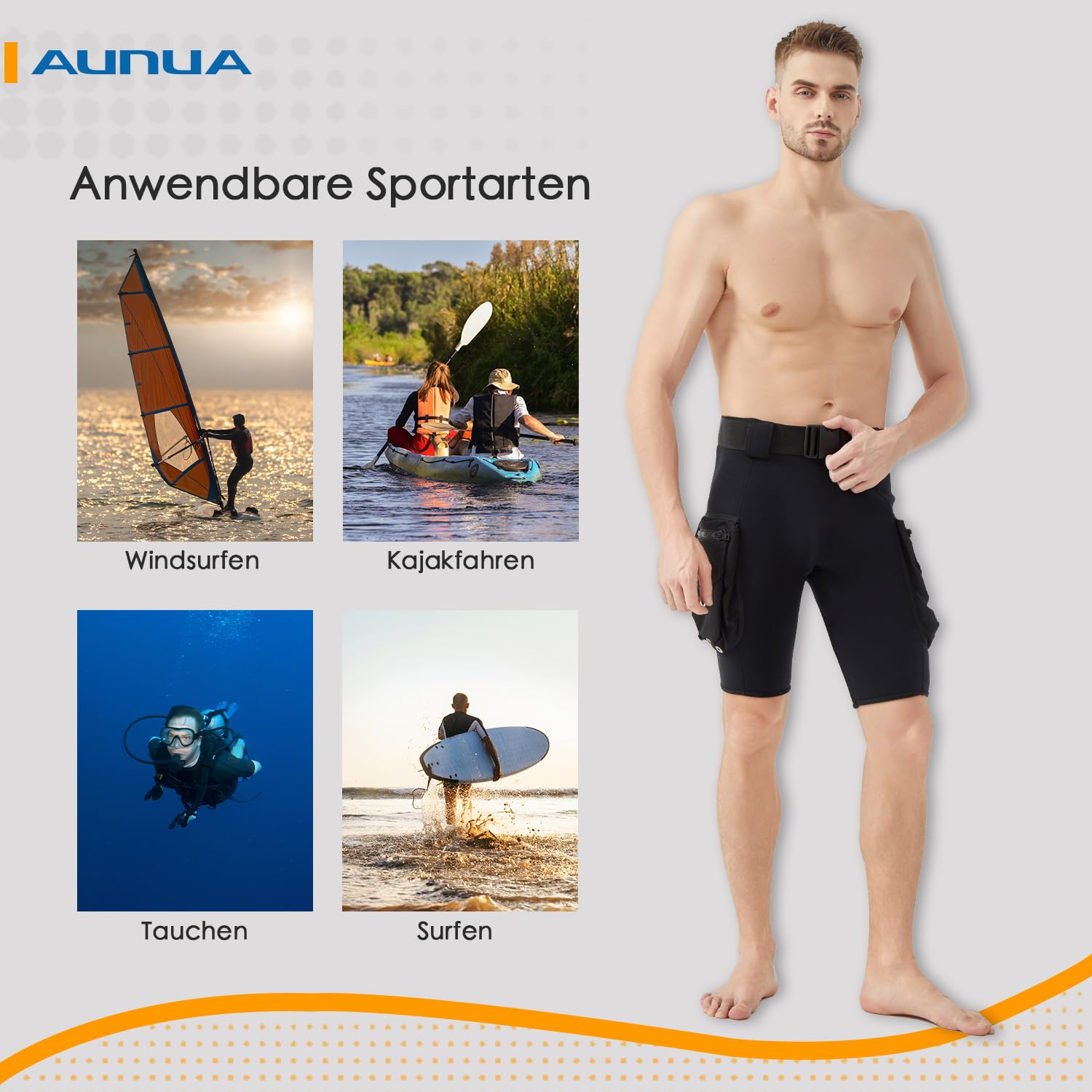 2mm Herren Neopren Tauchshorts mit Cargotaschen für Tauchen, Schnorcheln, Surfen und Schwimmen