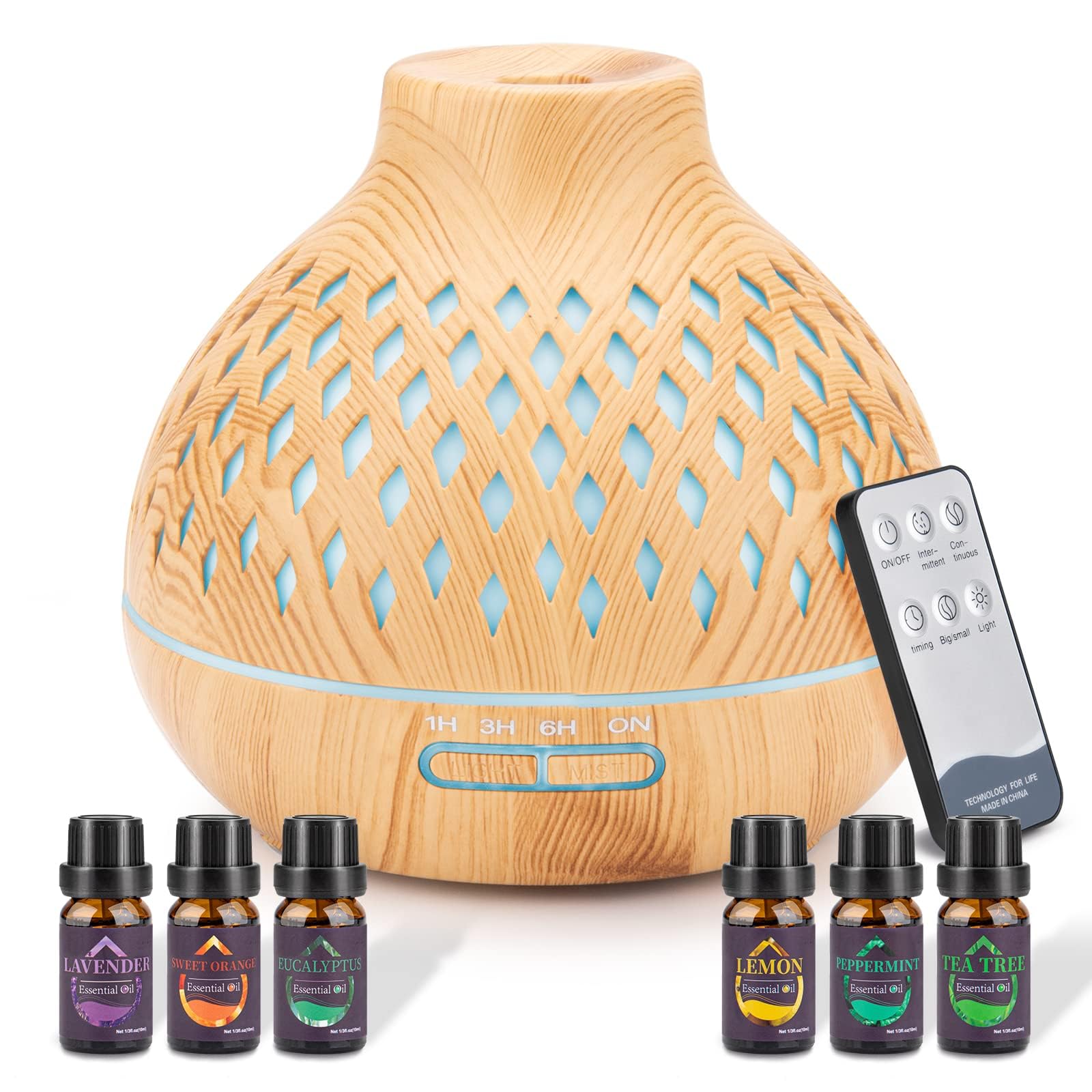 400ML Essential Oil Diffuser,Remote Control Aroma Diffuser with 6 Essential Oils Gift Set,Electric Scent Nebulizer Air Humidifier with 14 Colour Lights for home,bedroom