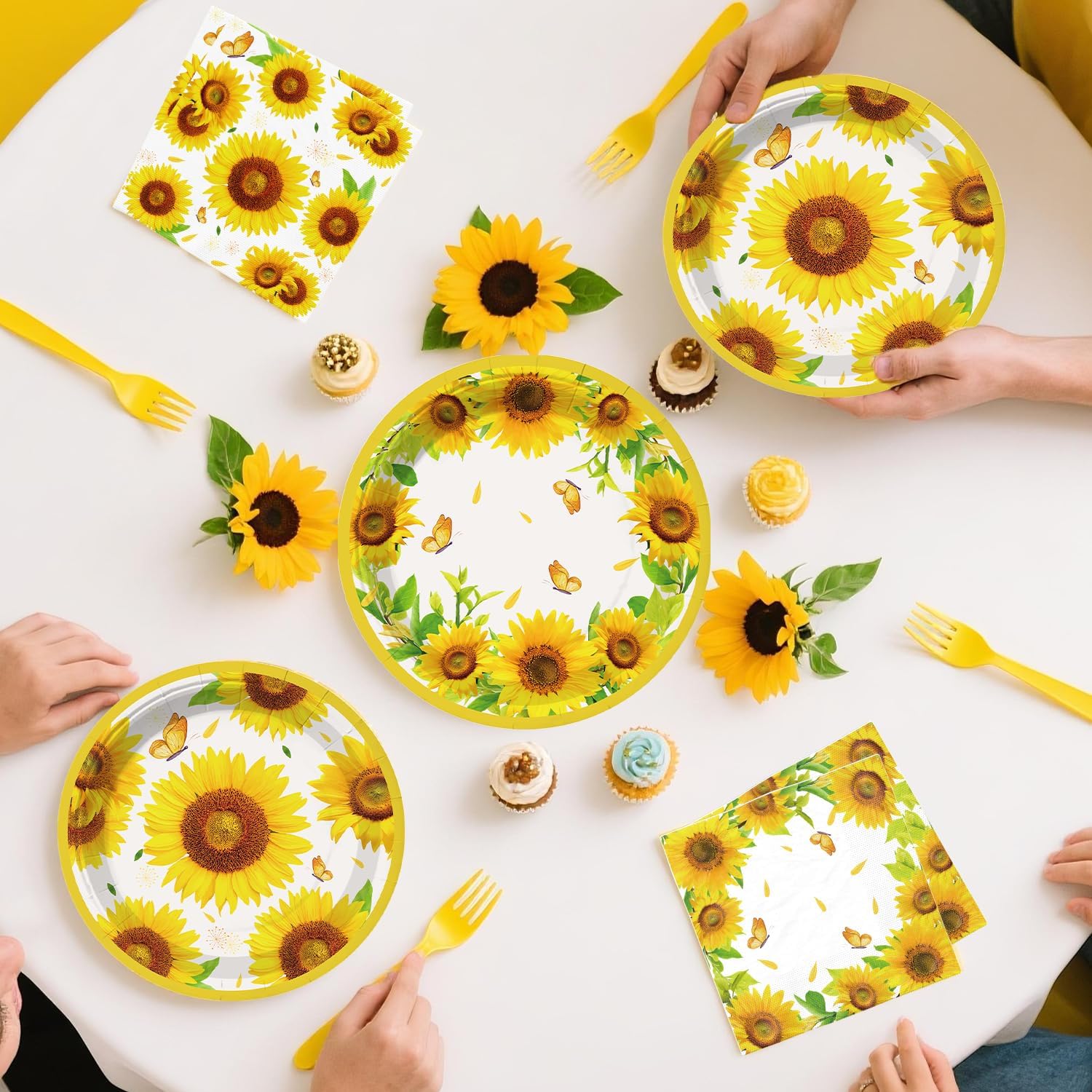 297pcs Sunflower Birthday Decorations-Serves 25, All-in-one Sunflower Party Decorations with 350gsm Plate, Backdrop, Tablecloth, Banner, Balloon, Balloon Box, Centerpiece, Cake Topper, Etc