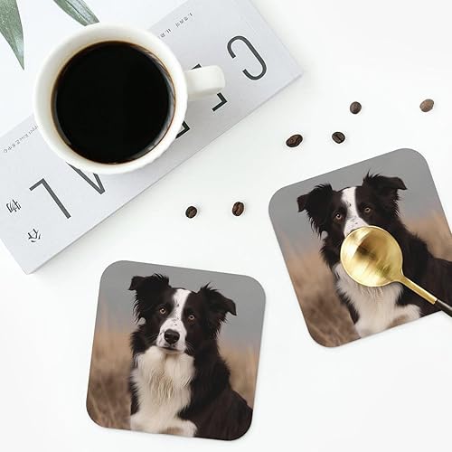 Miniatura 5 de Border Collie - Juego de 4 posavasos de cuero con estampado para bebidas, impermeables, resistentes al calor, para sala de estar, cocina, decoración