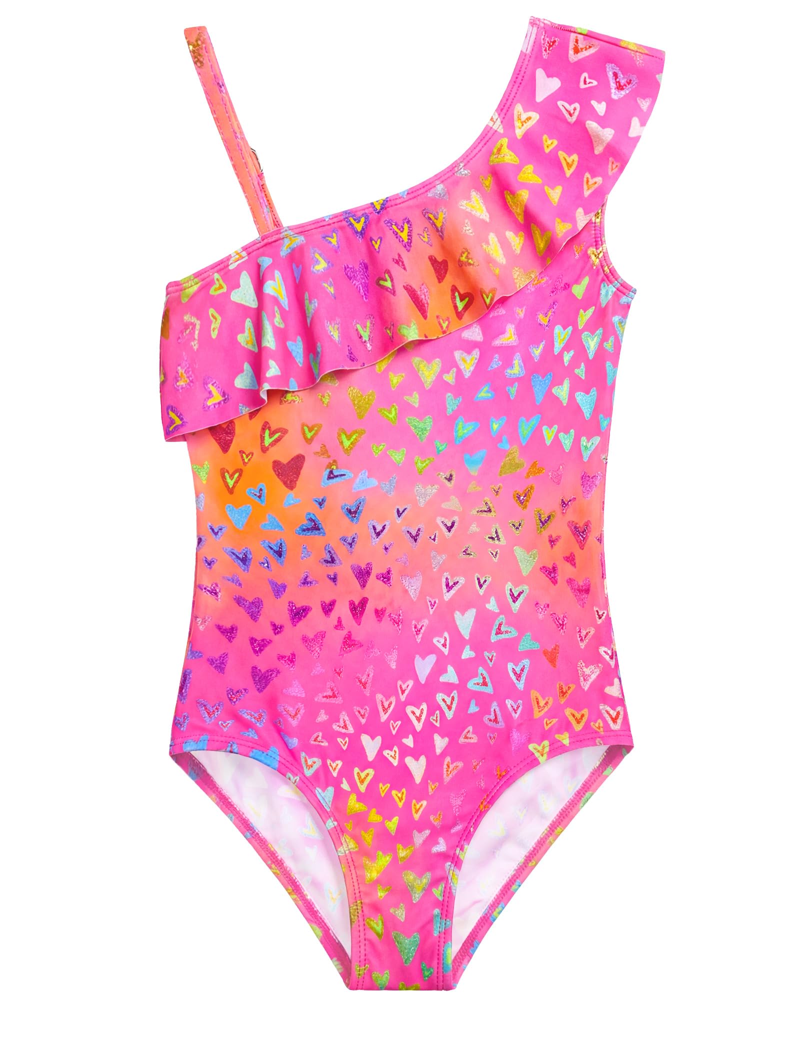 Photo 1 of Snowheart Girls One Piece Swimsuit Size 7-8 Years Old Nenon Love Hearts Swimwear Soft Quick Dry Swim Suit for Surf