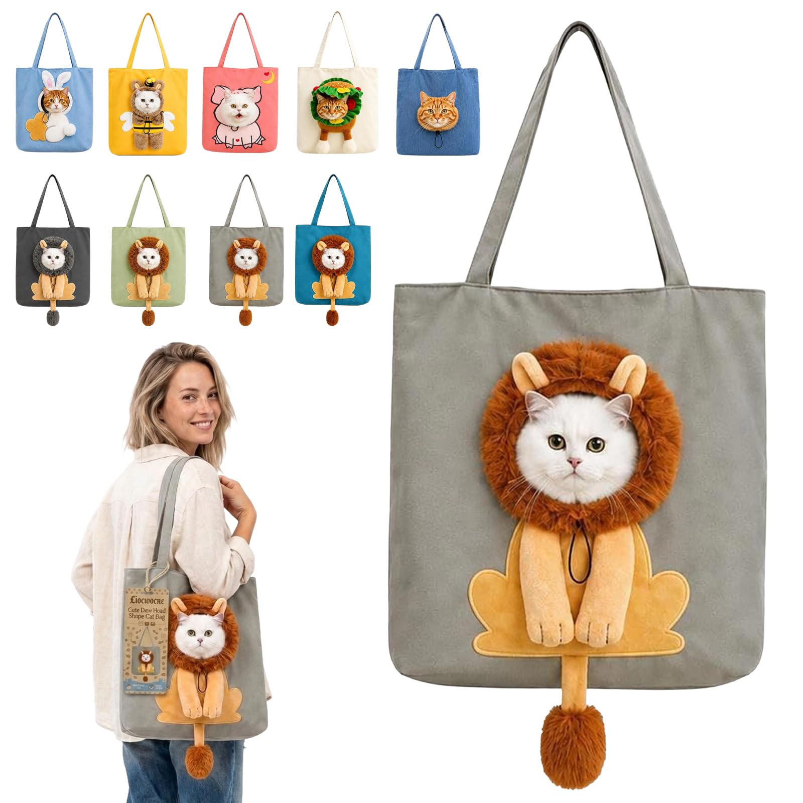 Cute Dew Head Shape Cat Bag, Canvas Pet Carrier for Travel (D,M)