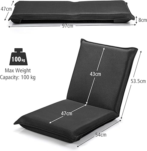 Miniatura 8 de S AFSTAR Juego de 2 sillas de piso ajustables, tumbona reclinable acolchada con 6 posiciones cómodo soporte de respaldo y acolchado grueso, silla de