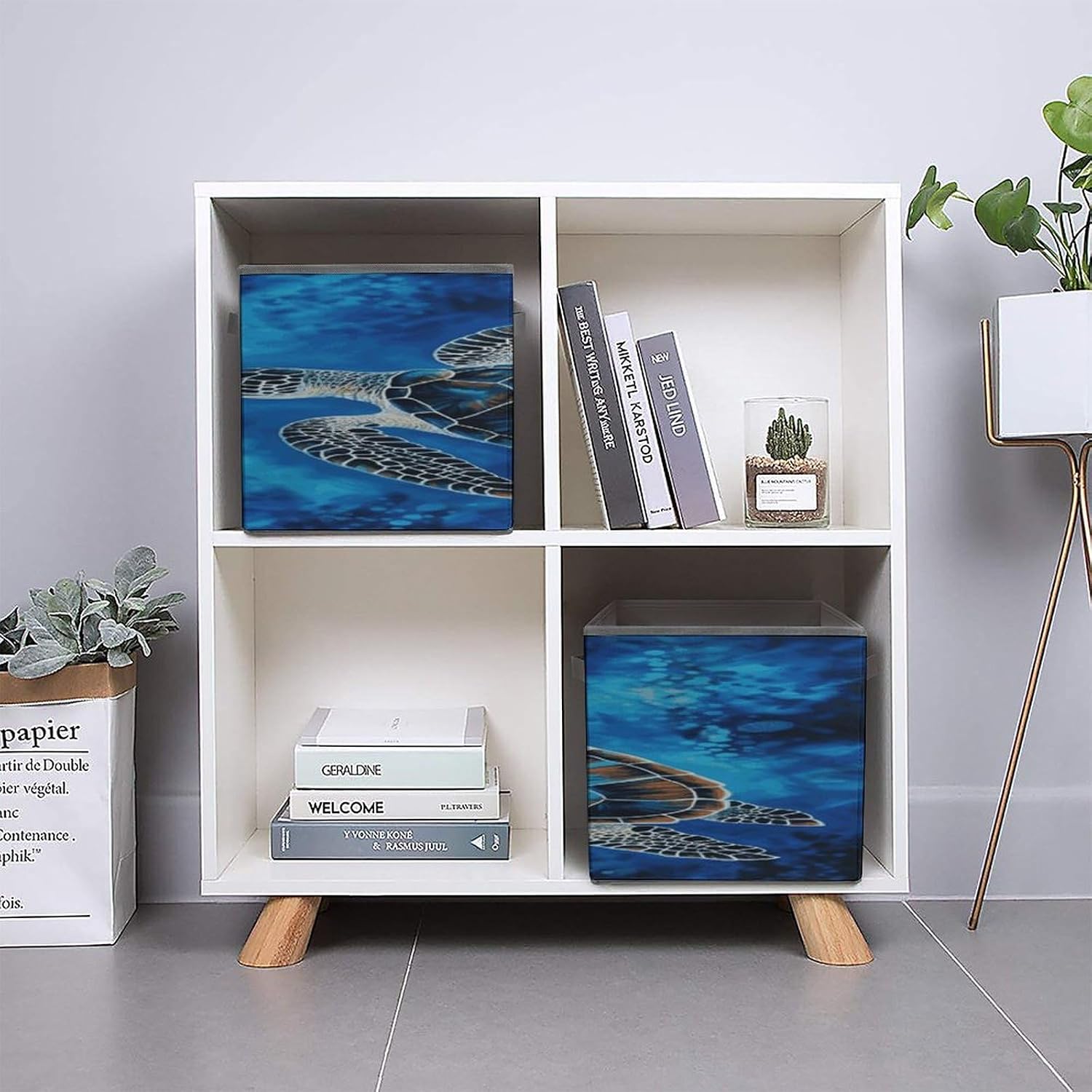 Sea Turtle-Blue Fabric Bins Storage Basket Square Baskets | Storage Bin with Double Handles,Cube Collapsible Organizers for Organization,Closet,Shelves,Offices