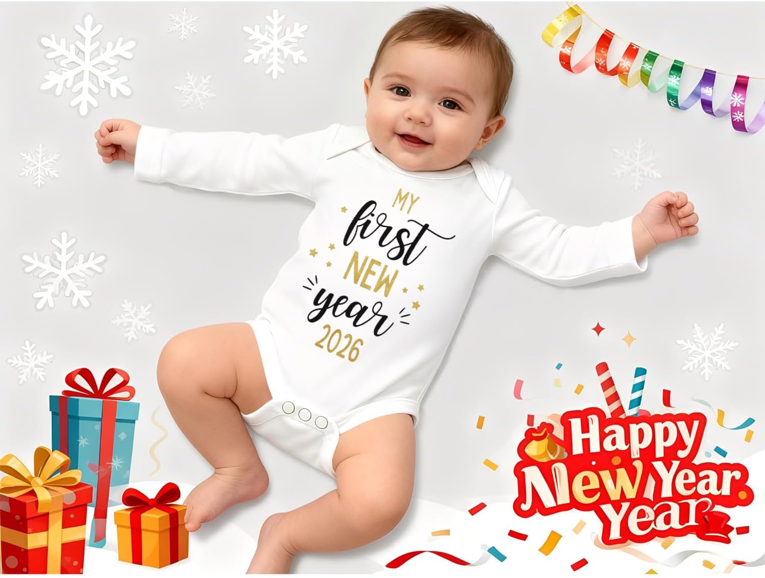 Ritatte My First New Year 2026 Romper for Infant Baby Girl Boy Long Sleeve Bodysuit Cute Newborn Onesie Fall One Piece outfit image 4