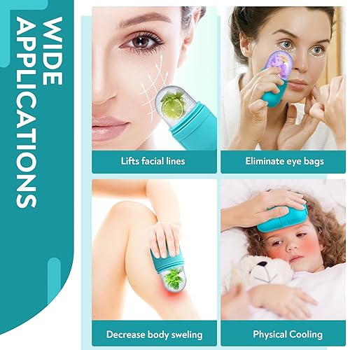 Miniatura 5 de AURUZA Juego de rodillos de hielo y Gua Sha, rodillo de hielo para aliviar la hinchazón facial y los ojos, rodillos faciales de belleza, molde para