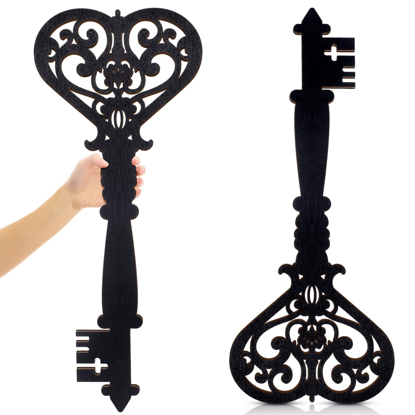 Chunful 2 Pcs Keys Wall Art Large Skeleton Key Sign Vintage Antique Wooden Farmhouse Wall Sign for Bedroom (23.62 x 10.24 Inch, Black)