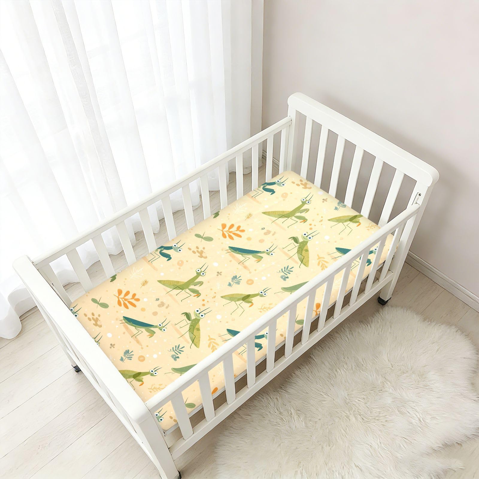 Funny Seasons Mantis Giallo Lenzuola Culla Cotone Baby Playard Sheet Morbido Mussola Culla Biancheria da Letto per Nursery Decor, 1 Confezione de cuna para bebes trenzado