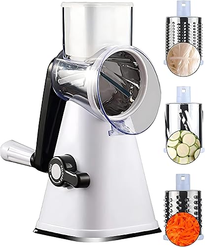 Rallador rotativo de queso, rebanador de verduras de mandolina de cocina con 3 cuchillas intercambiables, fácil de limpiar rallador giratorio para Rallador rotativo de queso, rebanador de verduras de mandolina de cocina con 3 cuchillas intercambiables, fácil de limpiar rallador giratorio para