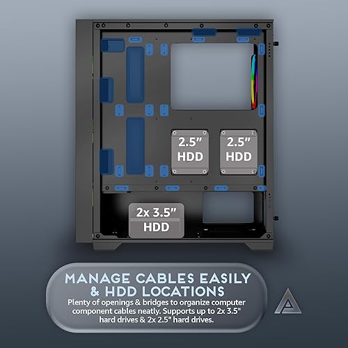Miniatura 7 de Apevia Inspire-BK Inspire Mid Tower ATX - Funda para PC gaming con 4 ventiladores ARGB de 4.724 in, 366 modos de luz RGB, 1 panel frontal de flujo