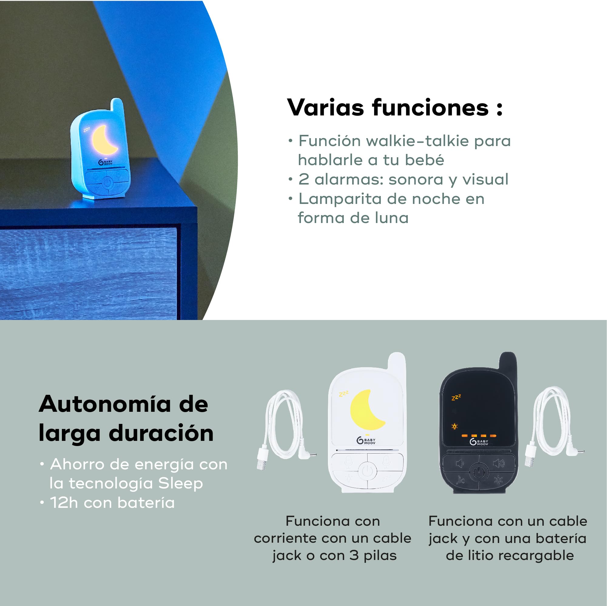 Babymoov Vigilabebés de audio Handy Care Babymoov - Tecnología Sleep VOX - Alcance 500 m - Batería de larga duración - Walkie-talkie y lamparita de noche