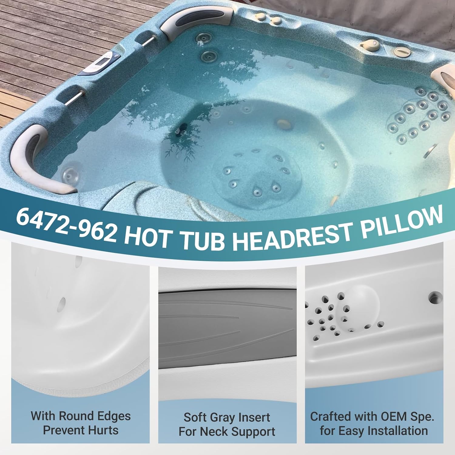 6472-962 Hot Tub Wrap Around Pillow and Insert for 2001-2014 Sundance 850 & 880 Series Cameo, Optima, Marin, Majesta, Maxxus and Metro Spas Models , Replace 6455-465 (spa pillow) + 6455-472 (insert)