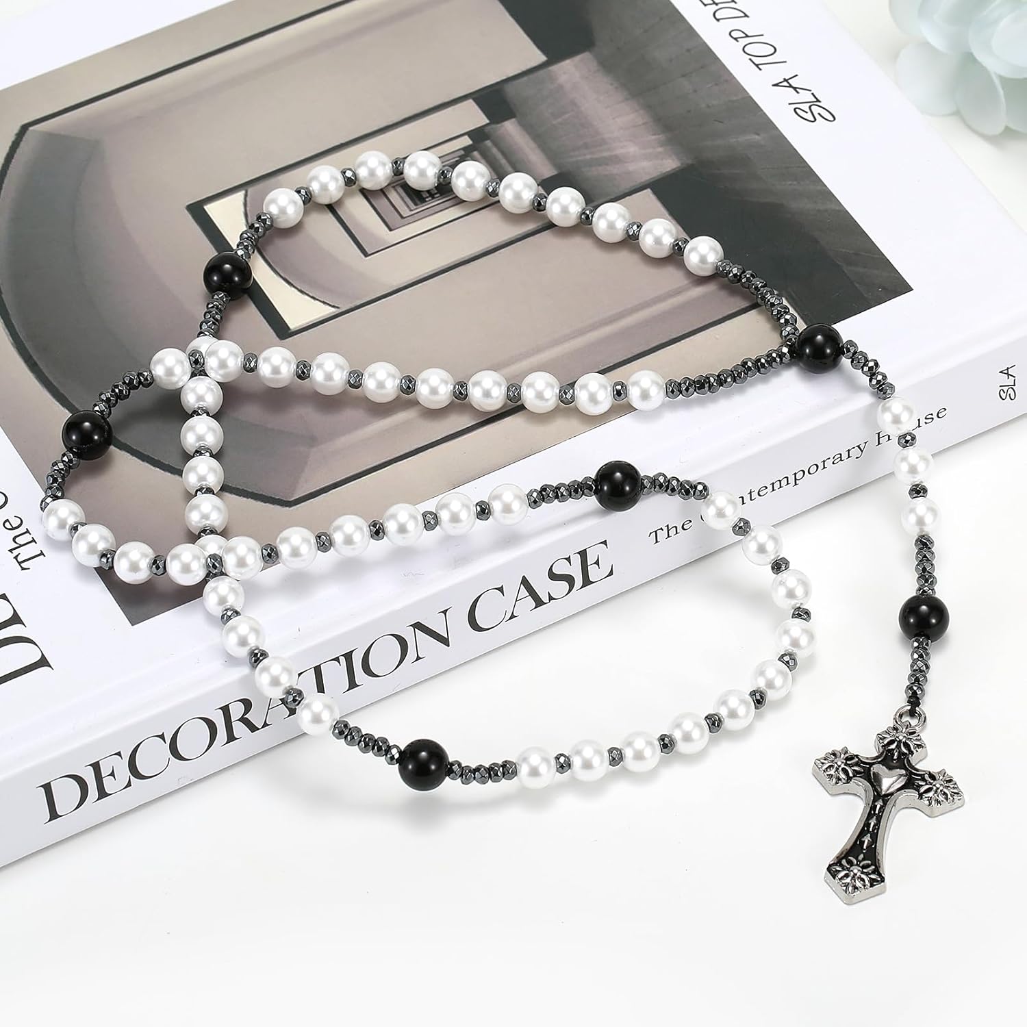 Pearl Rosary,Pearl Cross Necklace for Women,Artificial Pearl Necklace,Rosarios Catolicos,Long Cross Rosary Necklace - Image 5