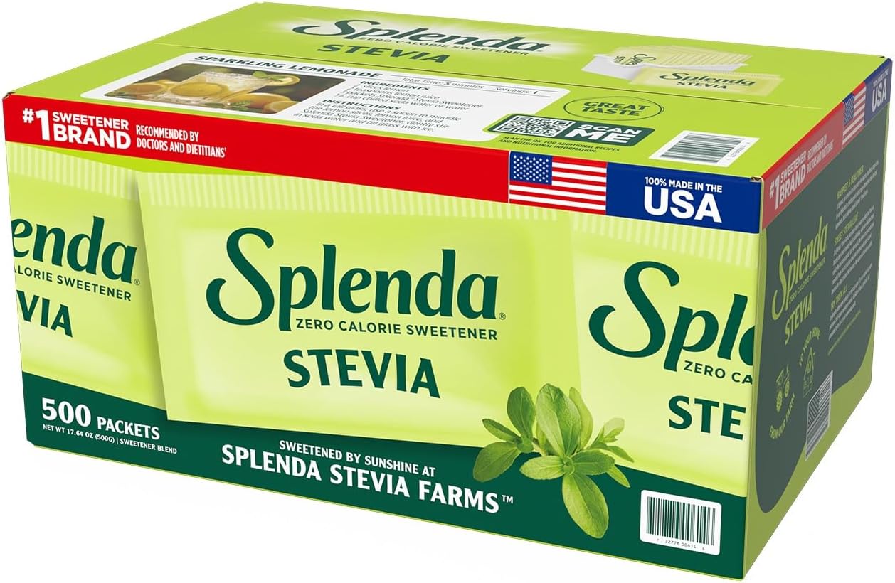 SPLENDA Stevia Zero Calorie Sweetener, Plant Based Sugar Substitute Granulated Powder, Single Serve Packets, 500 Count (Pack of 1)