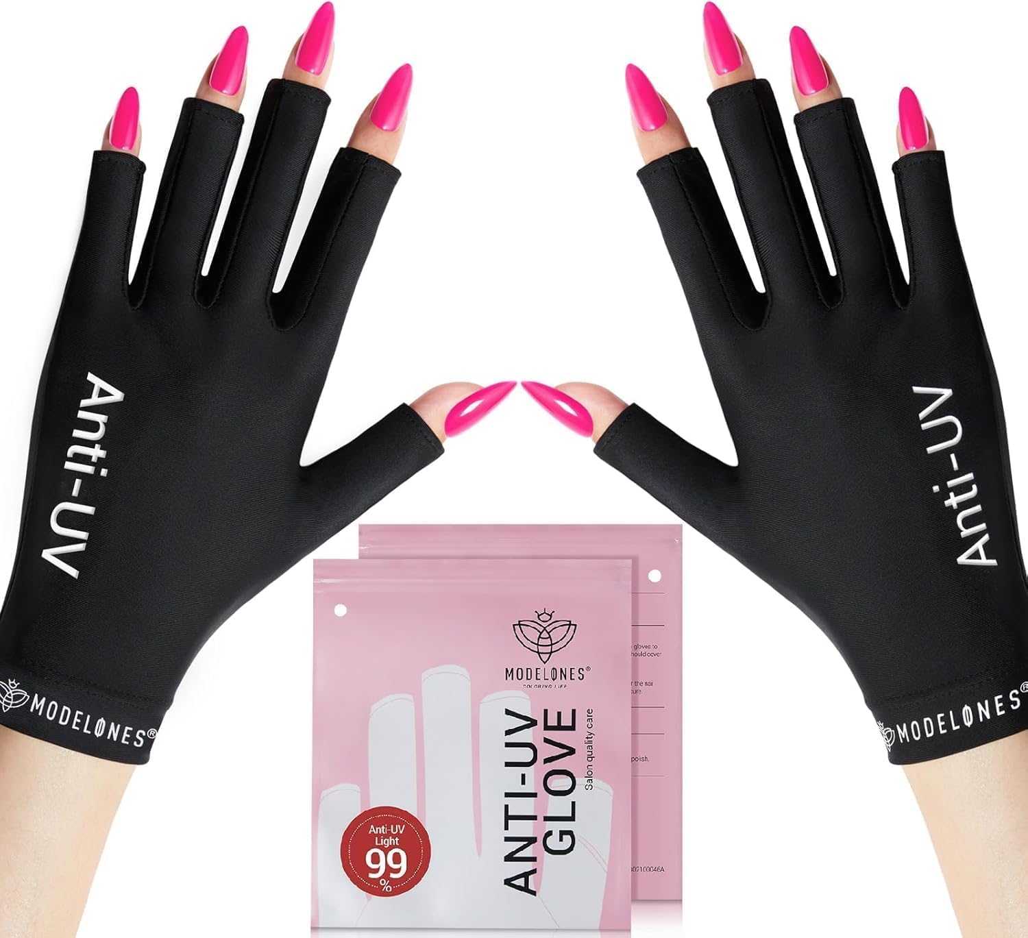 modelones UV Gloves for Gel Manicures, Professional UPF99+ Anti UV Protection Gloves for Gel Nail Lamp (Black)