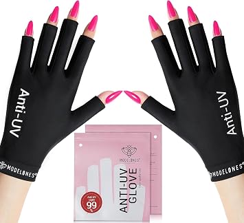 Modelones UV Gloves for Gel Nail Lamp, Black UV Gloves for Gel Manicures