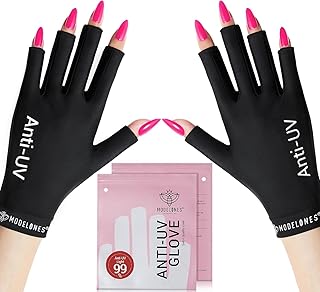 modelones UV Gloves for Gel Manicures, Professional UPF99+ Anti UV Protection Gloves for Gel Nail Lamp (Black)