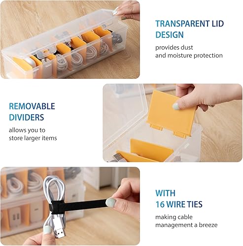Miniatura 4 de Paquete de 2 organizadores de cables con 16 bridas para cables, organizador de cargador de teléfono transparente, organizador de cables para cables,