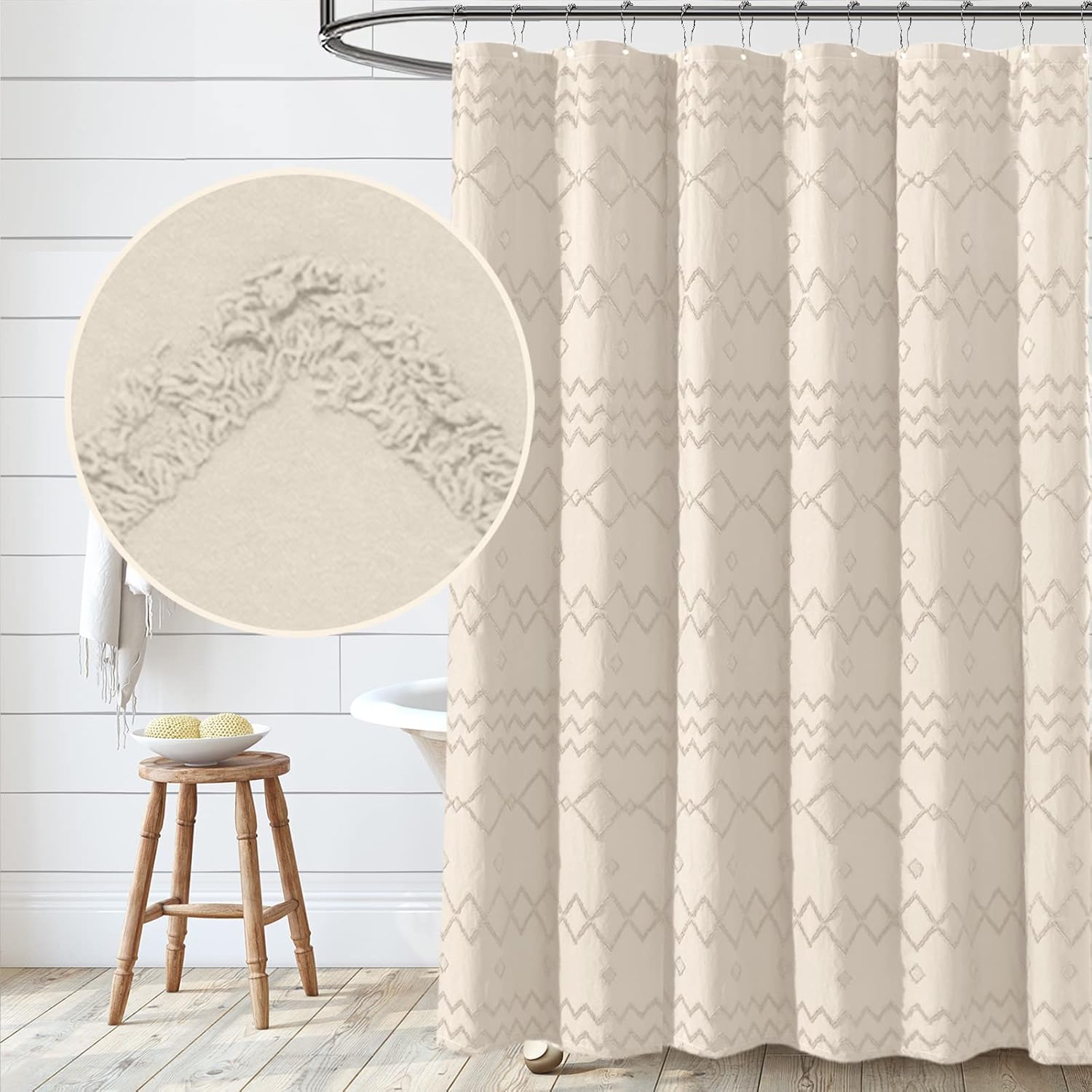 Seasonwood 84 inch Shower Curtain Modern Farmhouse Fabric