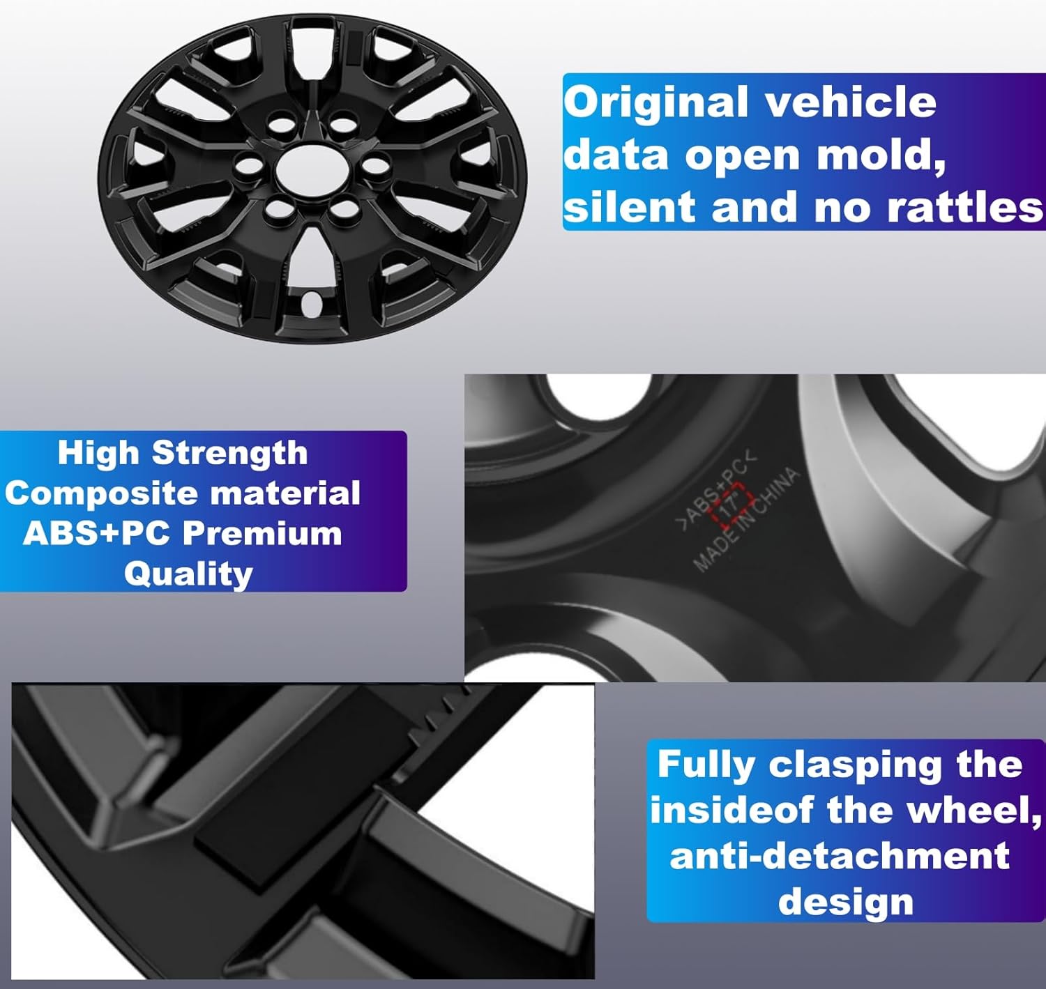 Wheel Skins Compatible with Toyota Tacoma 2024-2025; Glossy Black Wheel Covers; Set of 4 Packs；17-inch