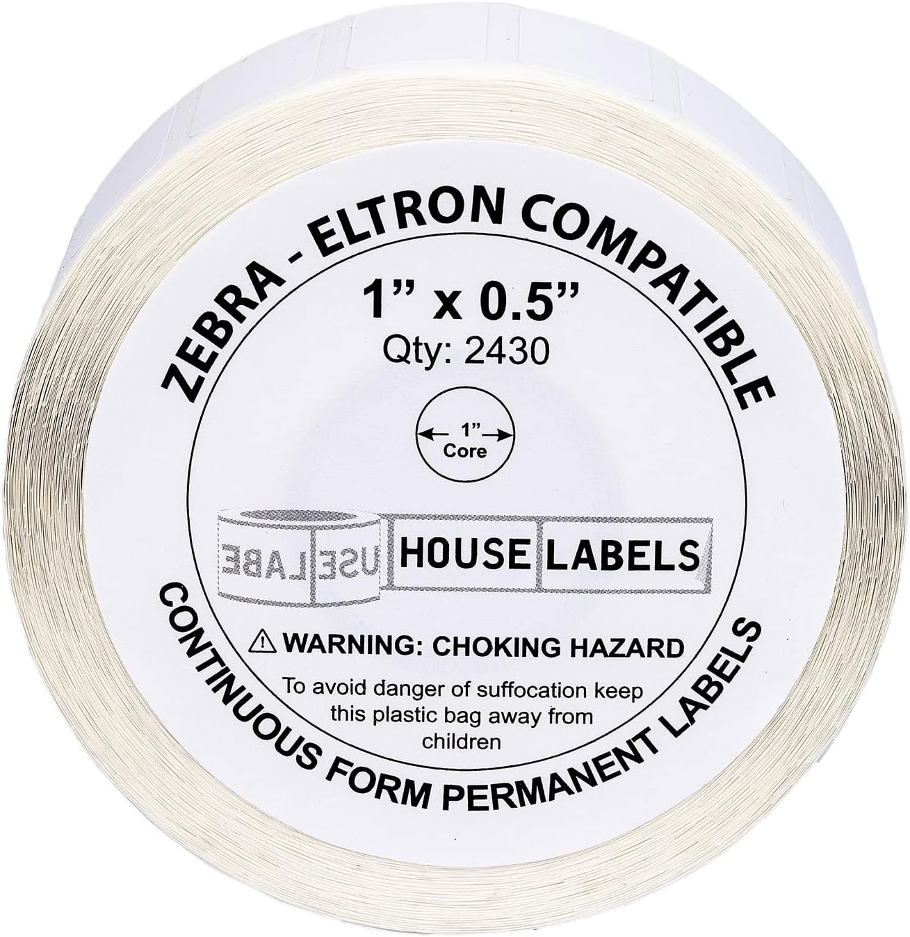 HOUSELABELS 1" x 0.5" Multipurpose Labels on 1" Core Compatible with Zebra and Rollo Printers, 44 Rolls / 2,430 Labels per Roll