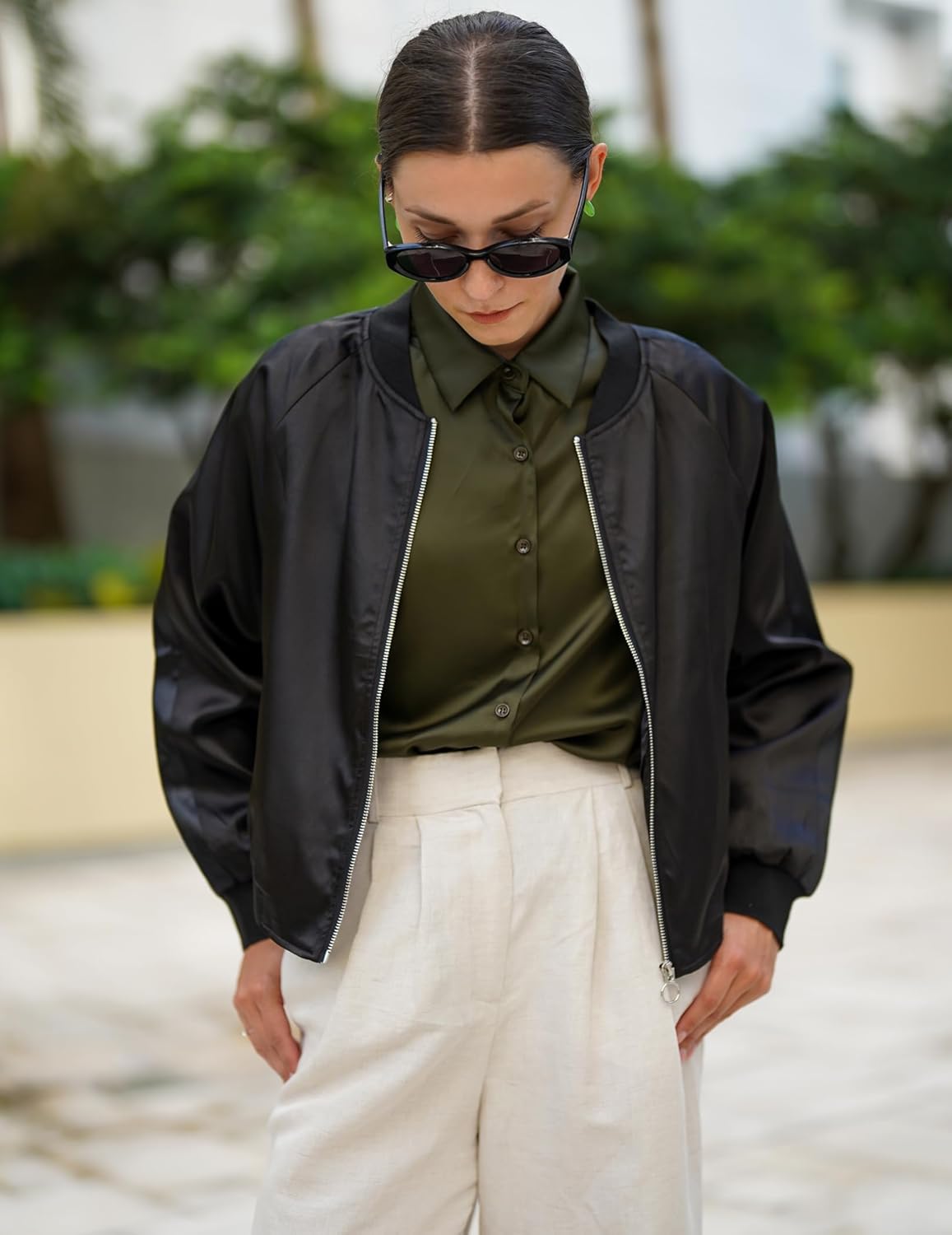 Zeagoo Women's Bomber Jacket Lightweight Zip Up Jacket Casual Striped Jacket Coat Outerwear Windbreaker with Pockets - Image 2